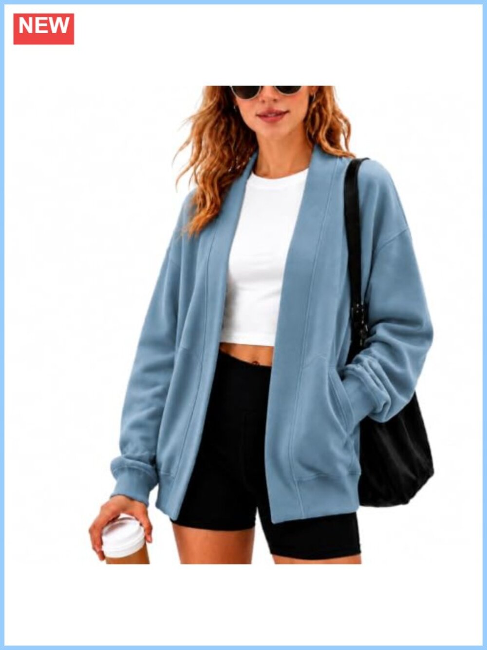 Oversized Cotton Open Front Sweatshirt Cardigan Lightweight Loose Fit Pocket